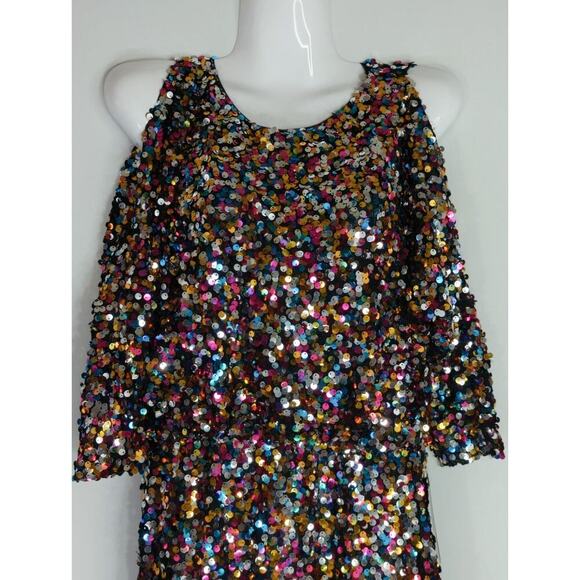 Boston Proper Women Sequin Cold Shoulder Mini Dress Size 2 NWT NYE Party Holiday - Picture 3 of 12